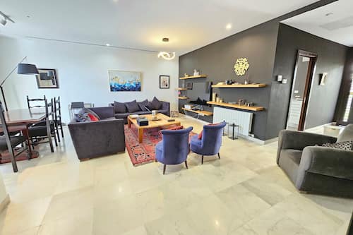 Luxury Villa, 3 Bedrooms | Living area | 65-inch flat-screen TV with satellite channels, computer monitors