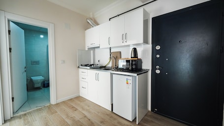 Mini-fridge, microwave