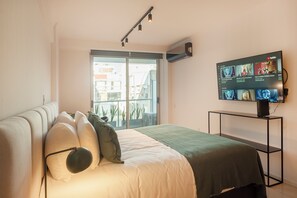 1 bedroom, desk, iron/ironing board, travel cot