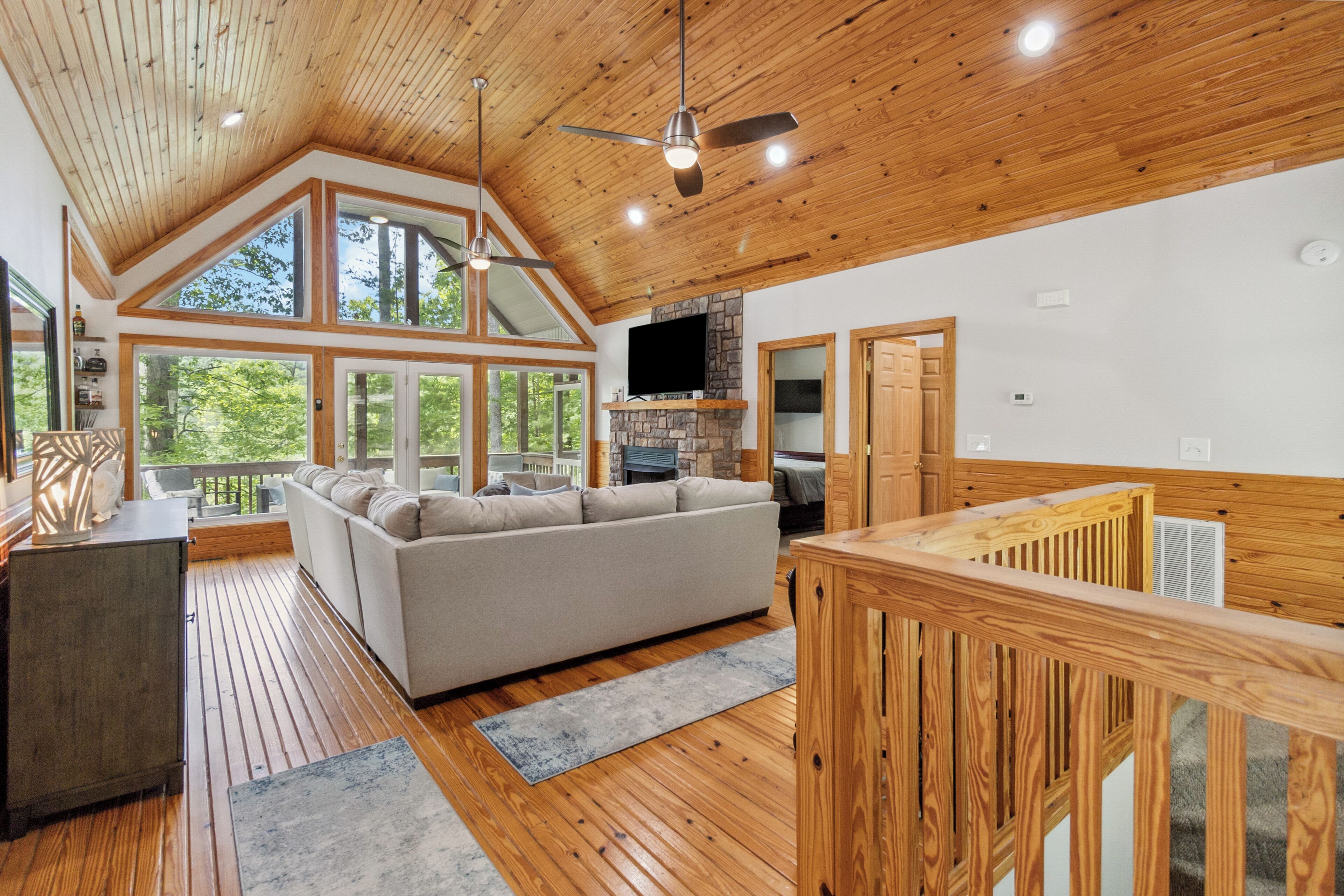 Smart TV, fireplace, foosball, music library