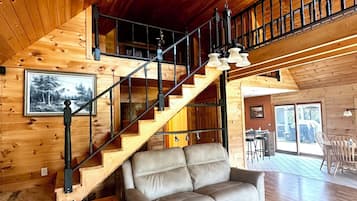 Smart-tv, een open haard, een dvd-speler en boeken