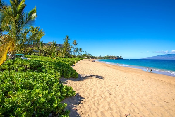 On the beach, white sand