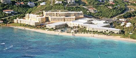 On the beach, sun loungers, beach towels