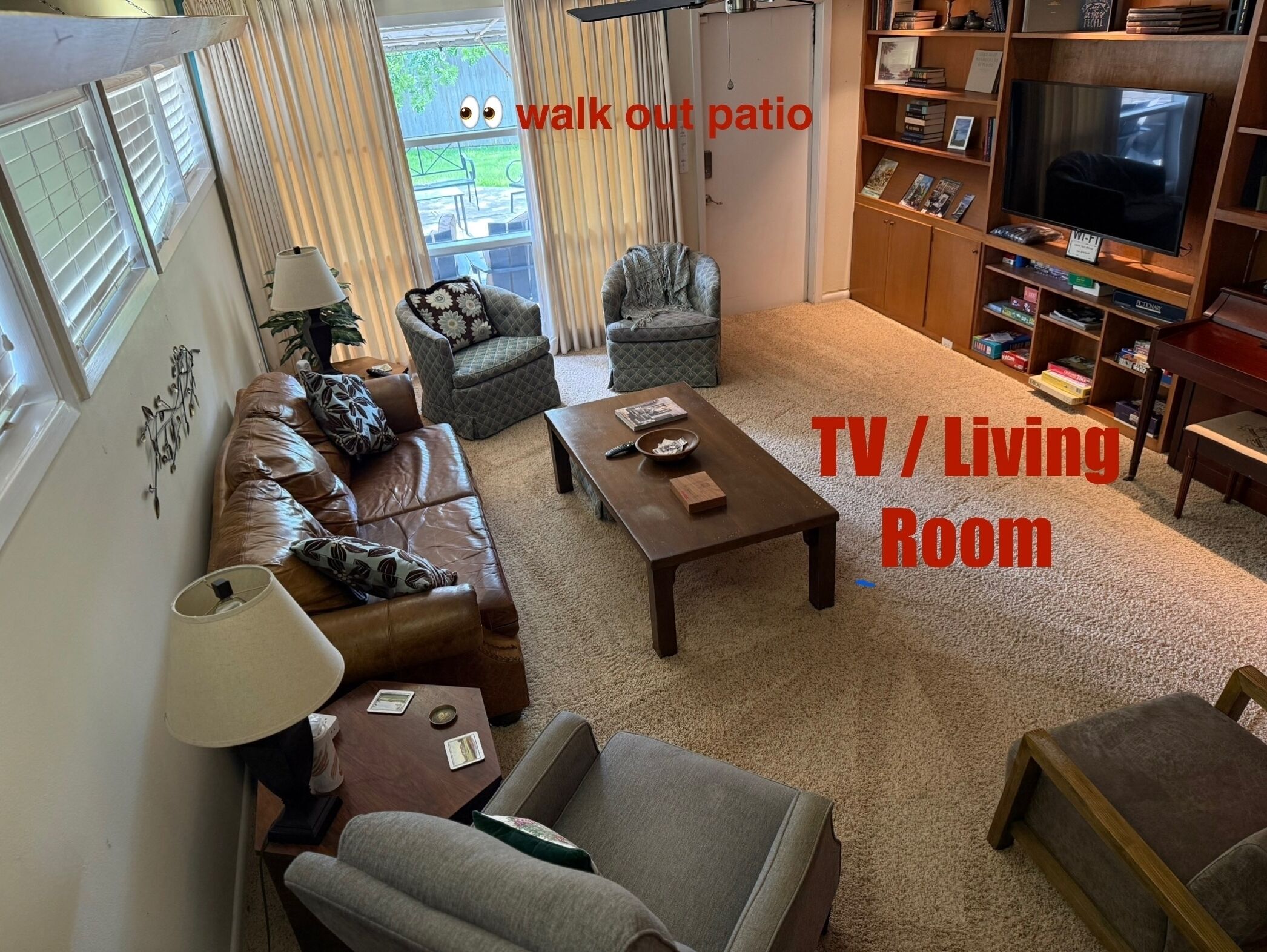 Smart TV, chimenea y libros 