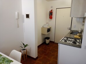 Fridge, microwave, oven, electric kettle
