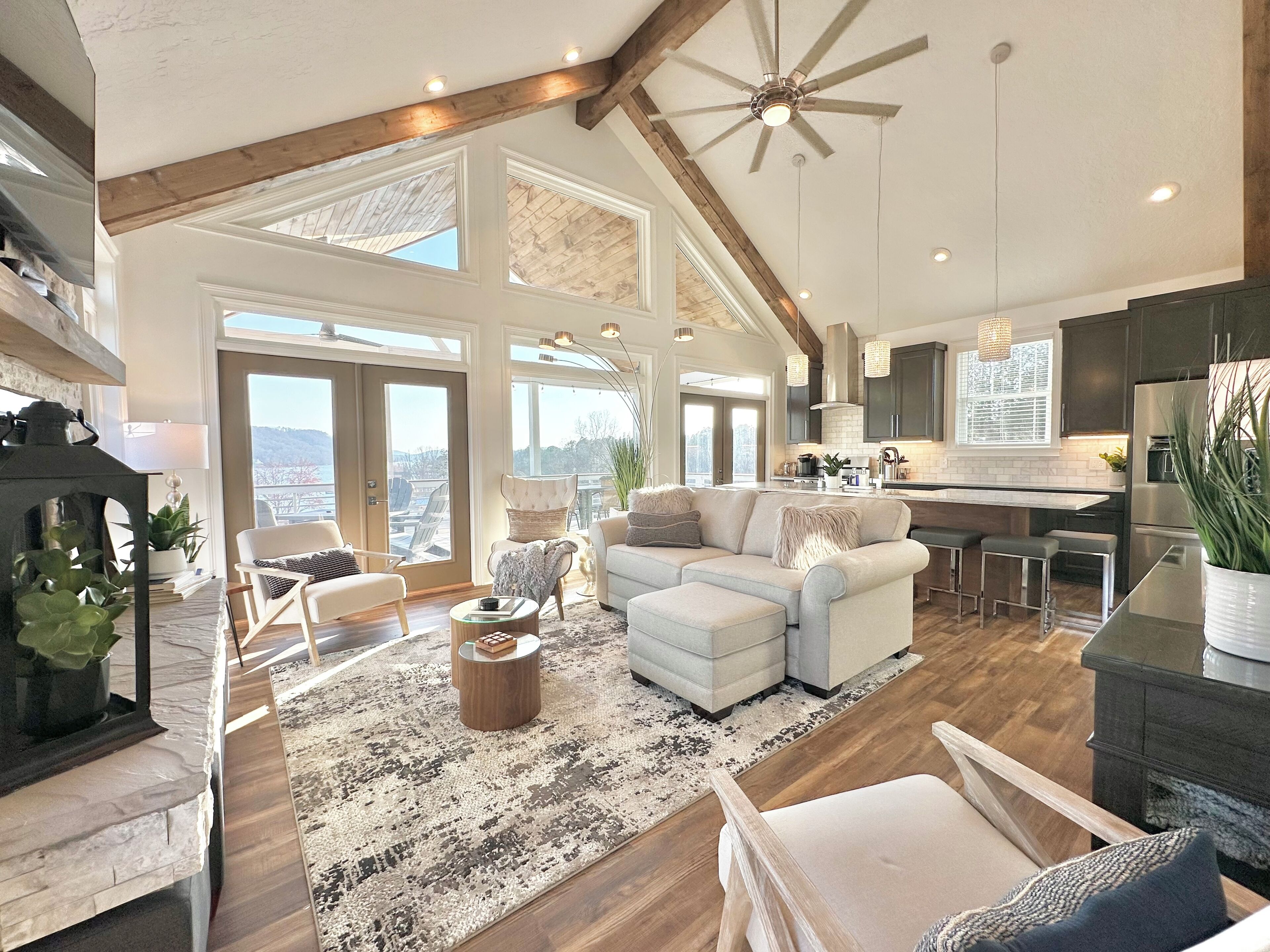 Smart TV, fireplace, video games, DVD player