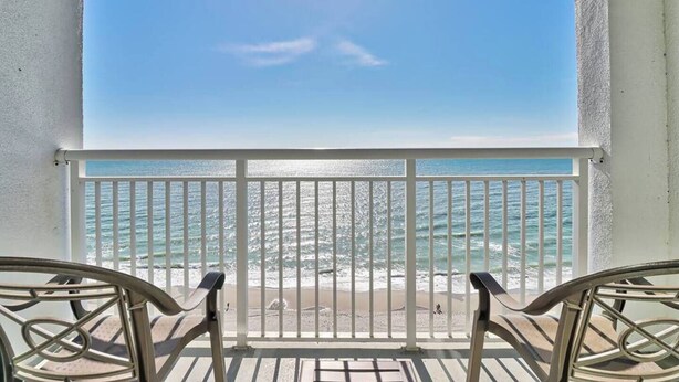 A balcony with a view of the ocean. - Unforgettable Beachfront Bliss (Myrtle Beach)