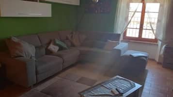 Smart-tv, een open haard en boeken