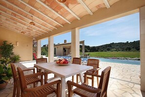 Outdoor dining - Finca Can Mares,  Pool, view, quiet location, 3 bedrooms A/C, 2 bathrooms, WIFI (IB)