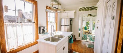 Fridge, microwave, oven, dishwasher