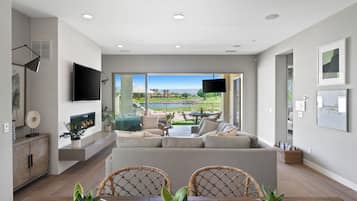 Smart TV, fireplace, computer monitors, printers