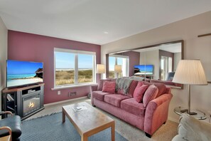 Smart TV, chimenea, reproductor de DVD, estéreo