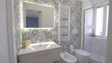 Dusche, Haartrockner, Bidet, HandtĂŒcher