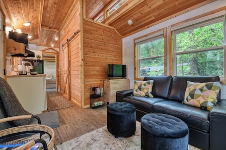 Living area. The Cataloochee Tiny Home on the Pigeon River
