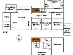 A floor plan of a hotel with various rooms and amenities.