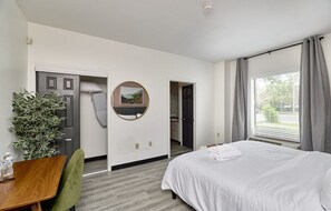 1 bedroom, desk, iron/ironing board, travel cot