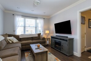 Smart TV, fireplace, computer monitors, printers