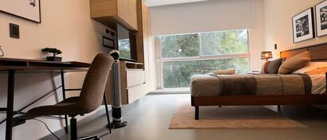 Lägenhet Comfort | 1 sovrum, värdeförvaringsskåp på rummet och mörkläggningsgardiner