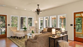 Smart TV, fireplace, DVD player