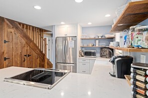 Frigorífico, microondas, horno y placa de cocina