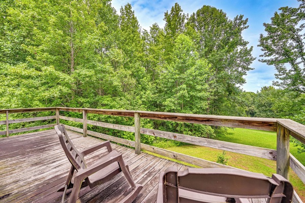 Deck | Forest & Lake Views | Trails On-Site