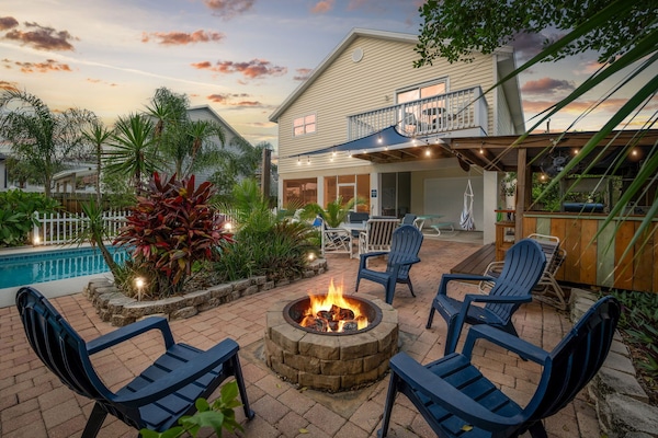 Backyard fire pit ft. bar tiki bar