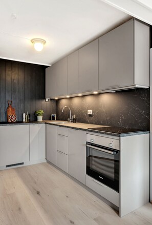 Fridge, microwave, oven, stovetop - Cozy 1-bedroom apartment downtown Tromsø (Troms)