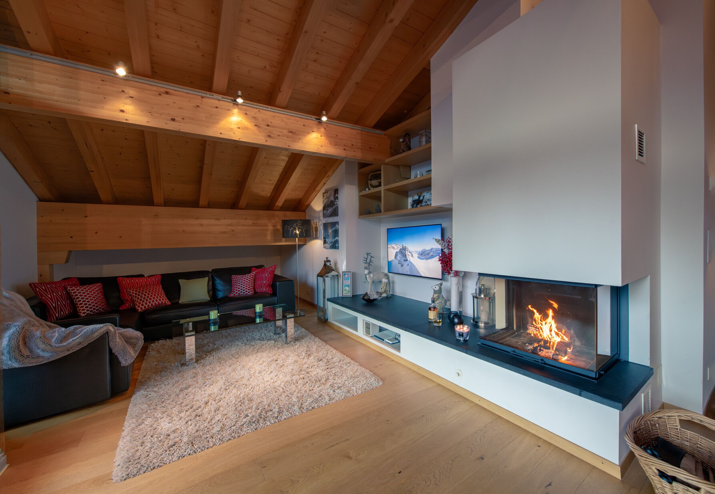 Fernseher, Kamin, DVD-Player