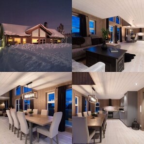 A modern lodge with a large dining area, a cozy living room, and a well-lit kitchen. - Modernt, Barnvänligt Boende 1 h fr Oslo i Norges Toscana. Skidparadis fin Natur (Innlandet)