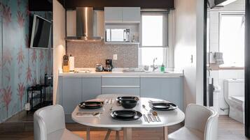 Microwave, stovetop, coffee/tea maker, toaster