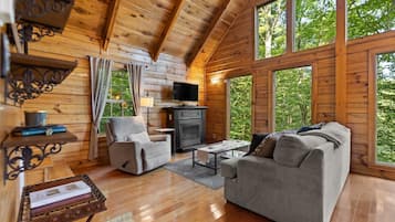 Een televisie en een open haard