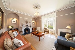 Smart TV, chimenea y estéreo