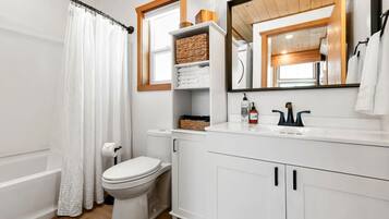 Hair dryer, towels, toilet paper