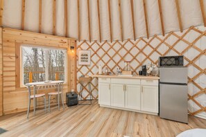 Microwave, coffee/tea maker, toaster, dining tables