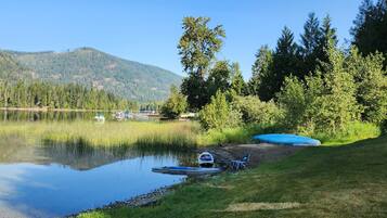 On the beach, sun-loungers, beach towels