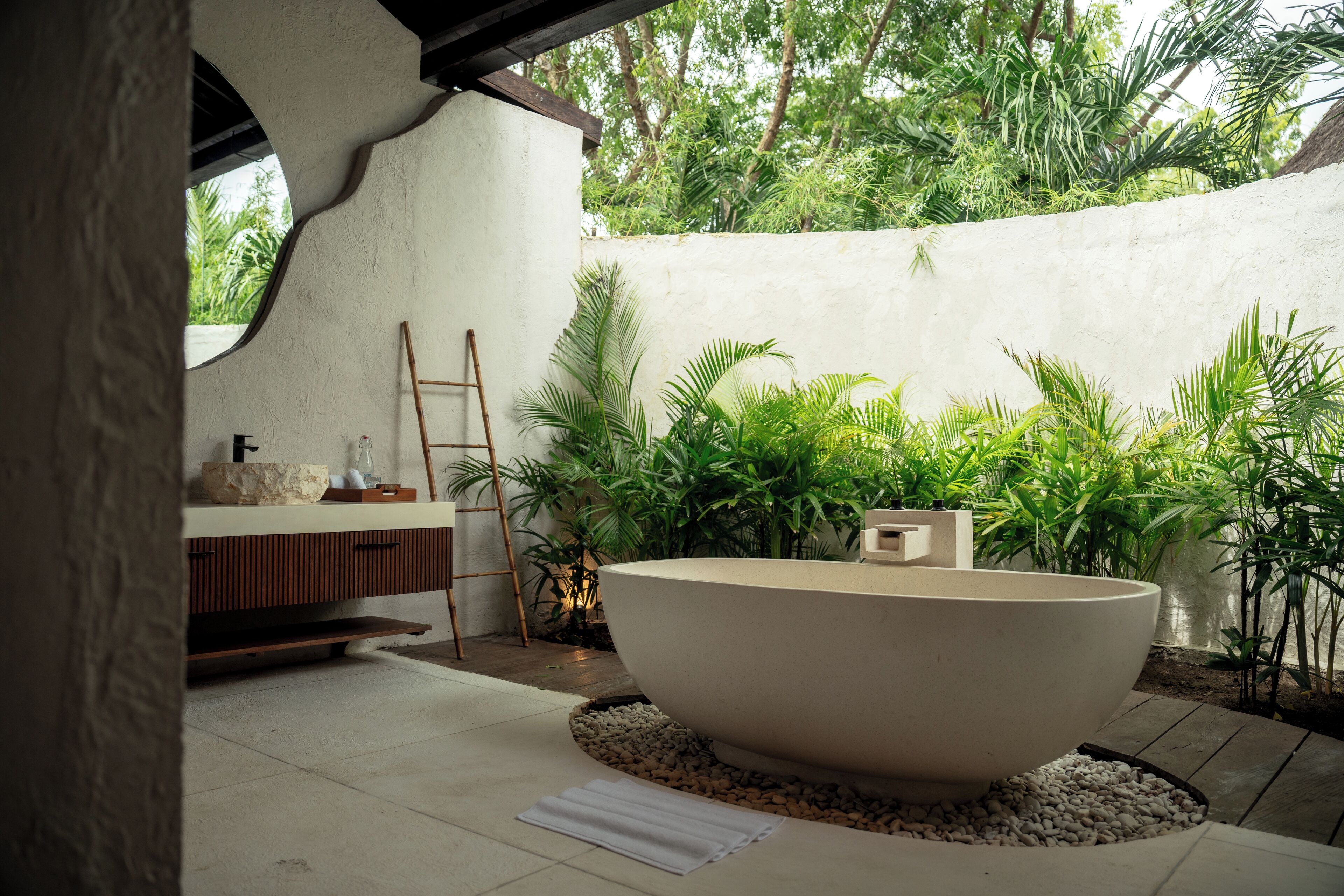 Two Bedroom Beachfront Pool Villa | Bathroom | Eco-friendly toiletries, hair dryer, slippers, towels