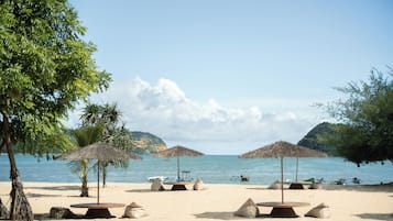On the beach, beach umbrellas
