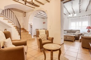 TV, fireplace - Country House 'Casa Amparo' with Mountain View, Private Pool and Wi-Fi (Alcoleja)