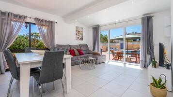 Télévision, cheminée, table de tennis de table