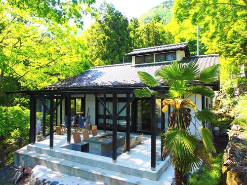 Roofed BBQ deckJapanese modern old folk house sur / Minami Alps Yamanashi