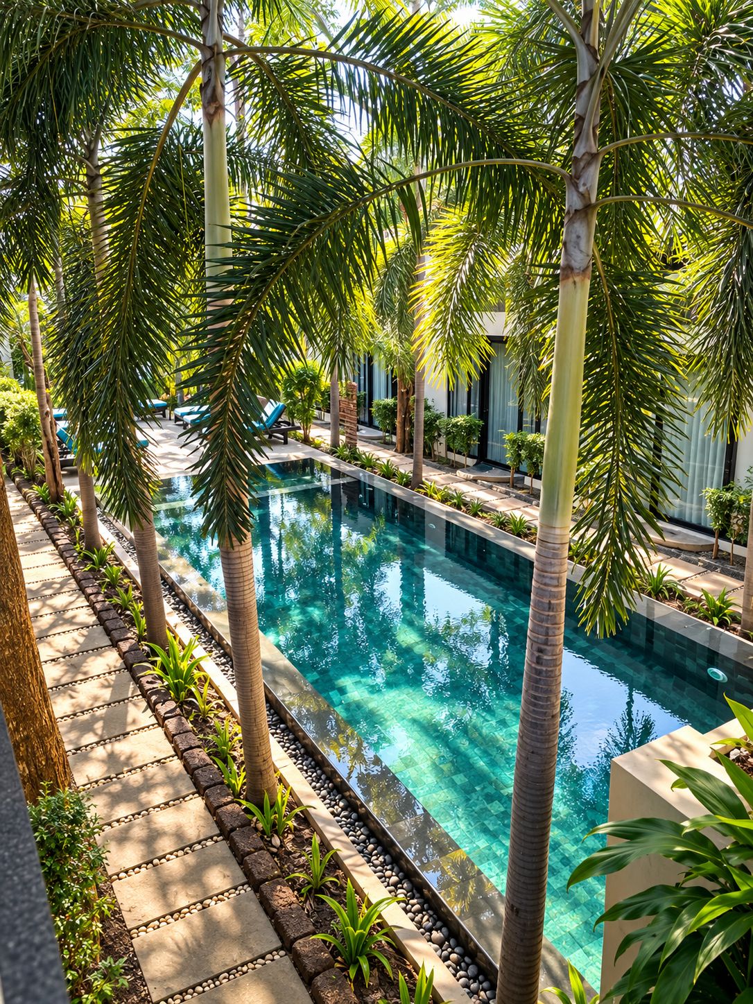 Outdoor pool, sun loungers