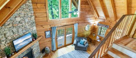 Televisión, chimenea y oficina