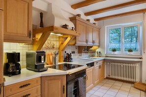 Fridge, microwave, oven, stovetop - Holiday flat ‘Am Dorfbach’ with private outdoor seating and Wi-Fi (Merzhausen)