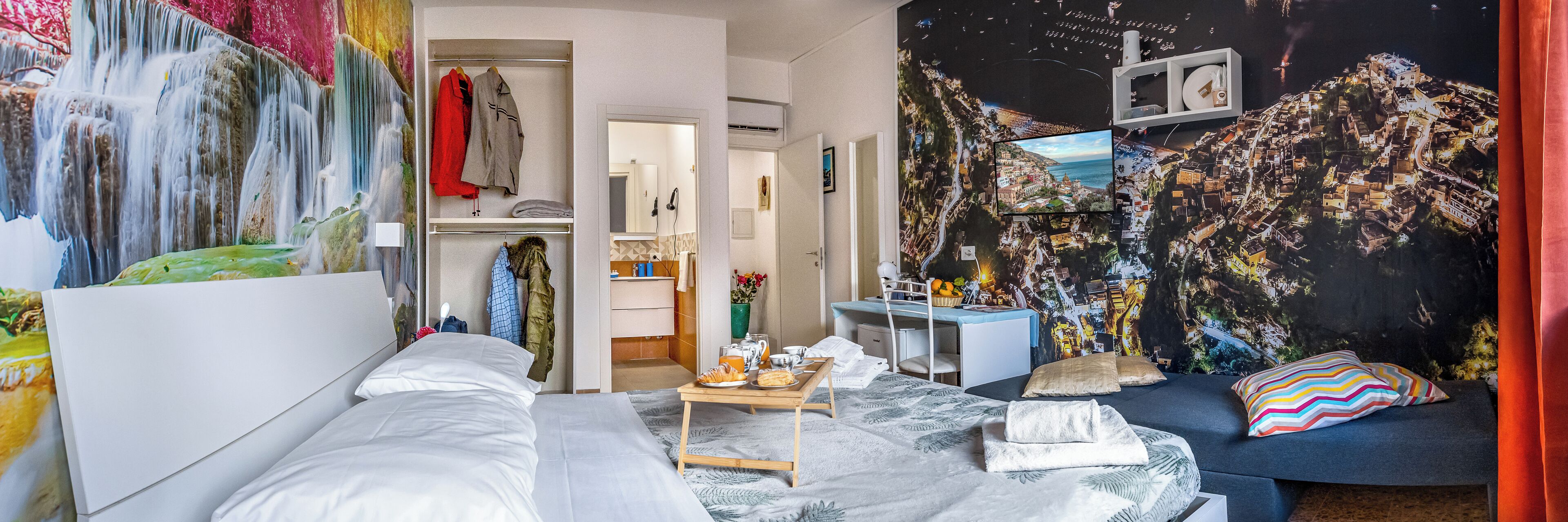 1 bedroom, desk, iron/ironing board, travel cot