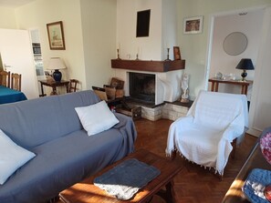 TV, fireplace, books - Country Escape : Breathtaking views of vines and horses (La Sauve)