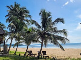 On the beach, scuba diving, snorkeling, surfing