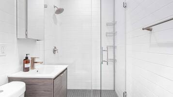 Secador de cabelo, toalhas de banho, sabonete, papel higiênico