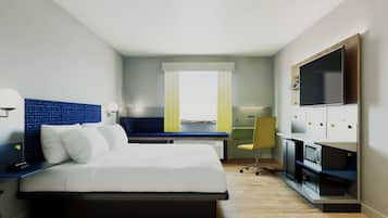 Huone, 1 suuri parisänky, tupakointi kielletty | Yksilöllisesti sisustettu, yksilöllisesti kalustettu, työpöytä