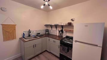 Fridge, stovetop, cookware/dishes/utensils