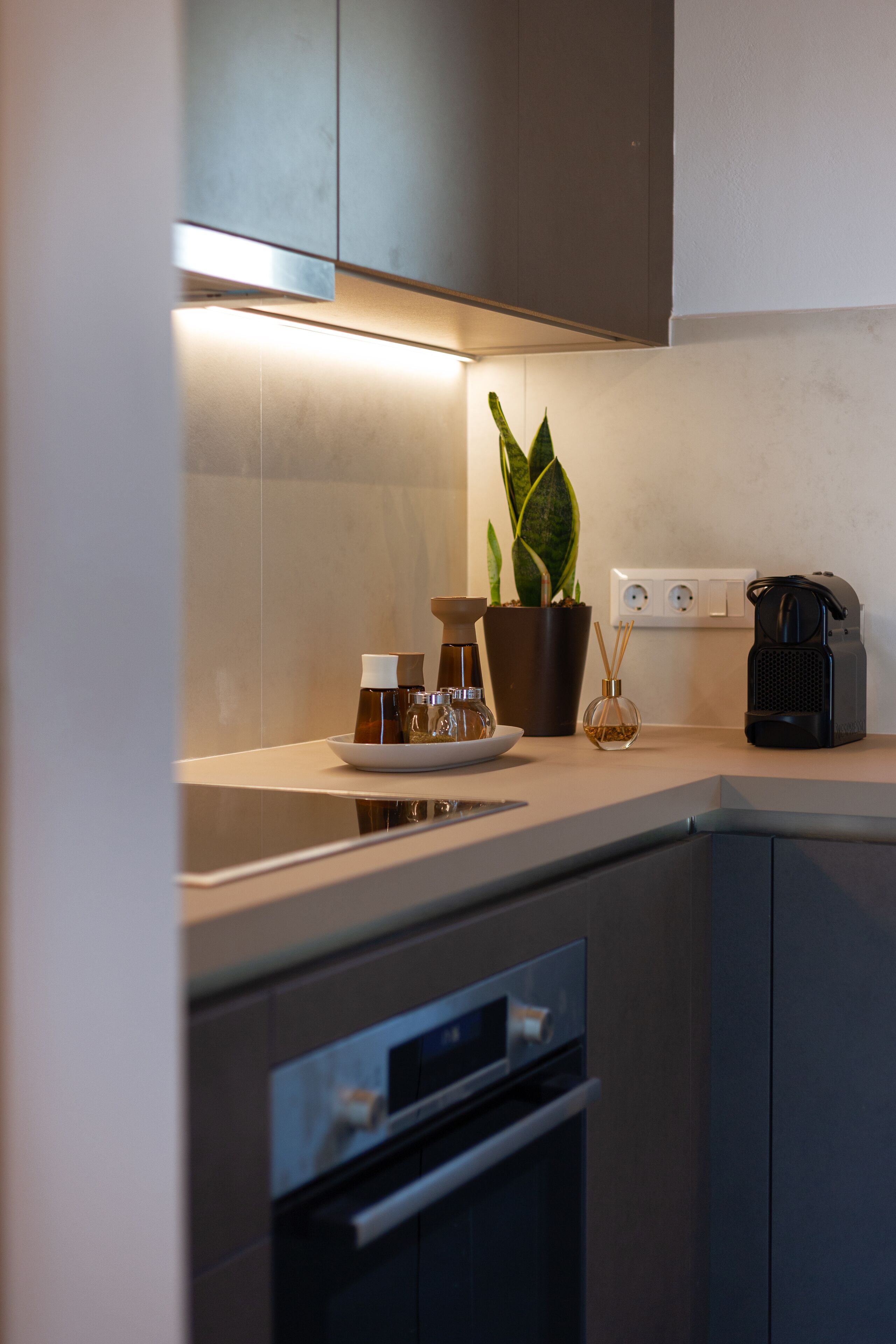 Departamento superior, vista al mar | Cocina privada | Refrigerador, horno, parrilla de estufa y tostadora 